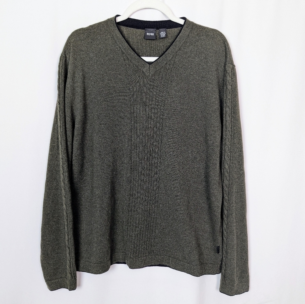 Hugo Boss Sweater Men's XL 100% Cashmere Cable Knit Ribbed Soft Pullover Knit